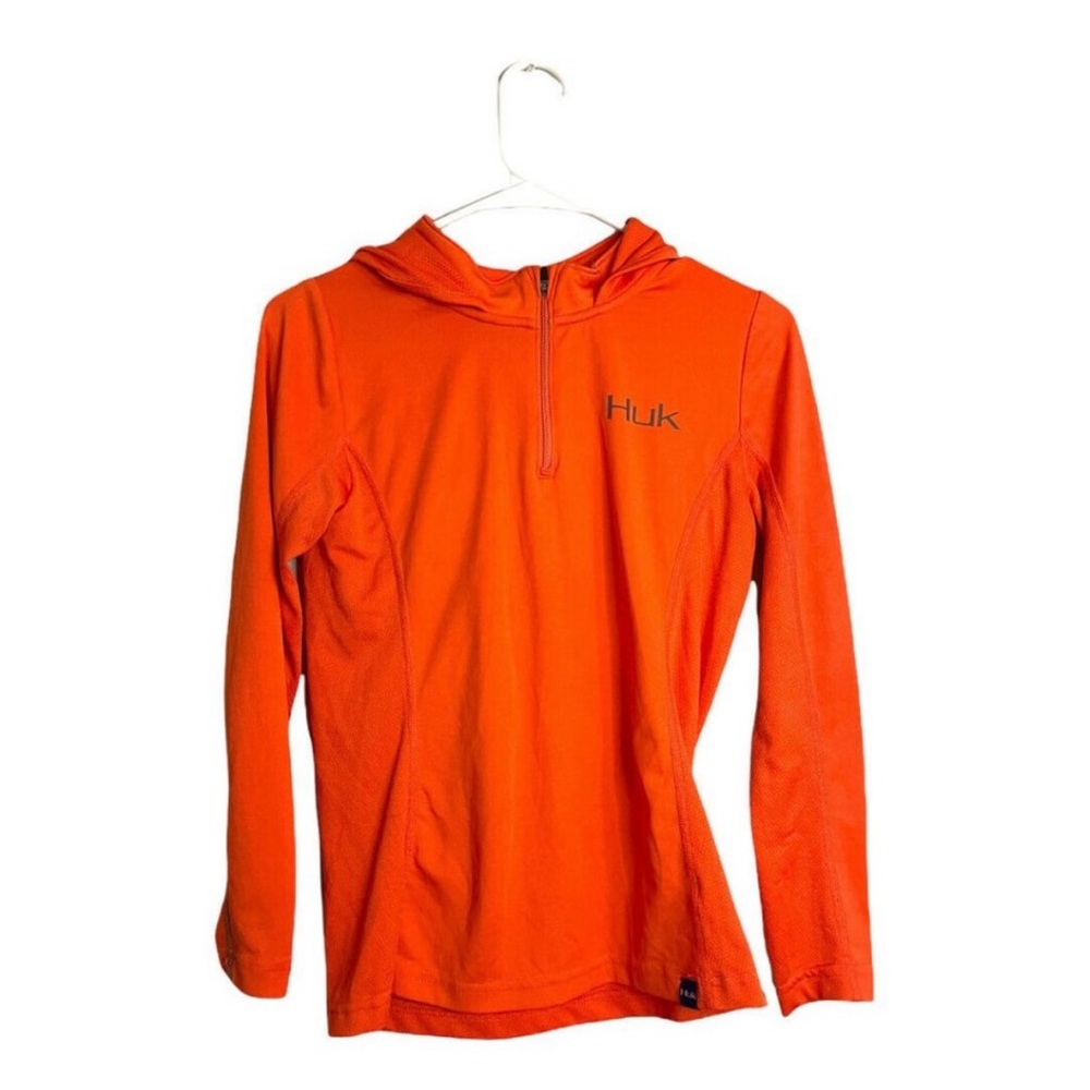 Huk Womens Orange Fishing 1/4 Zip Long Sleeve Mock Neck Hoodie
Size Small